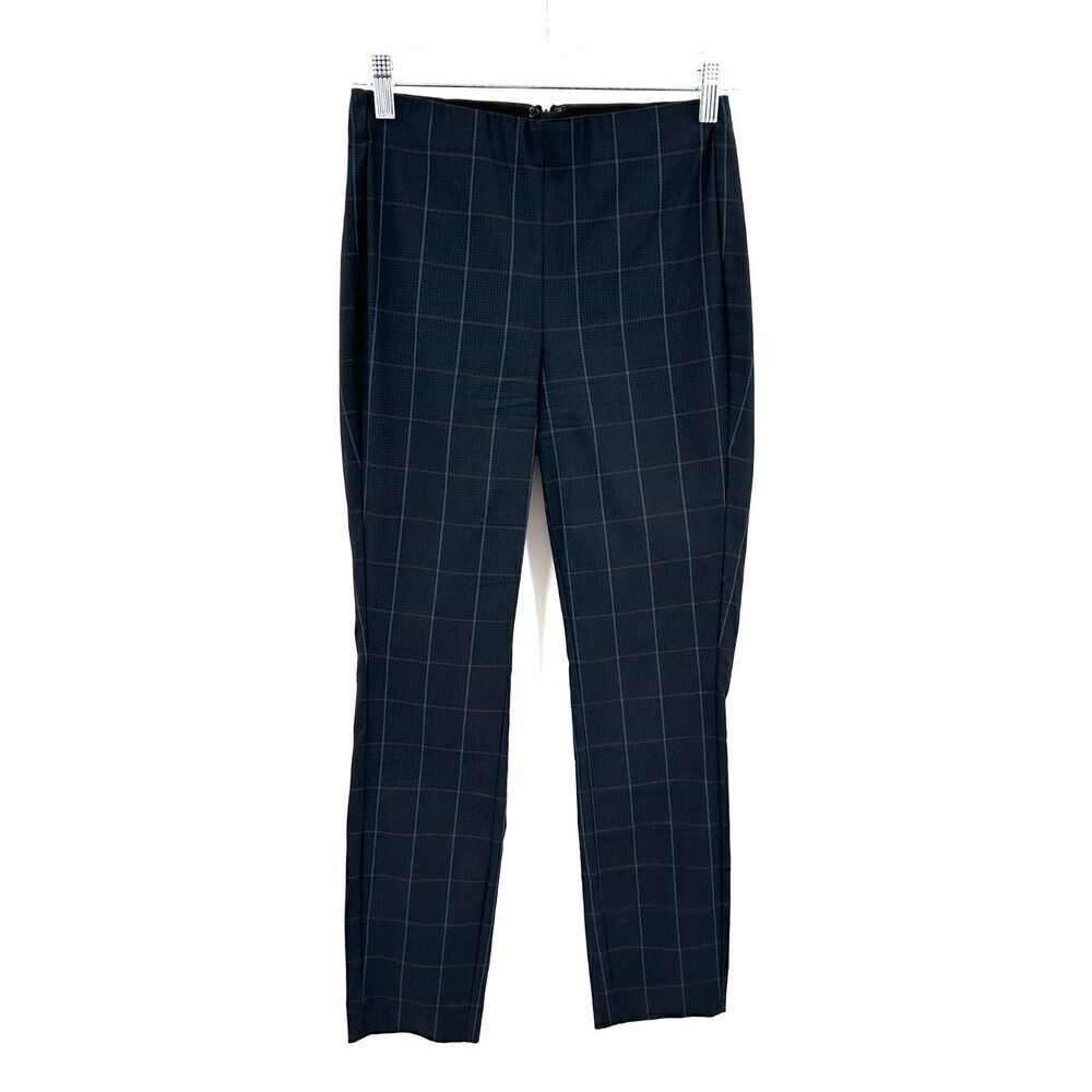 RAG & BONE Navy Blue Plaid High Rise Skinny Back Zip Trouser Dress Pants Size 2